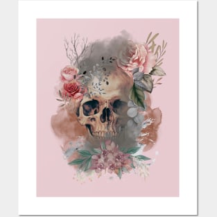 gothic floral skull Posters and Art